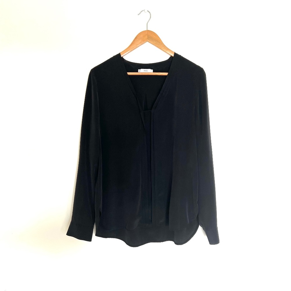 Vince Black Silk Long Sleeve Blouse Size Large